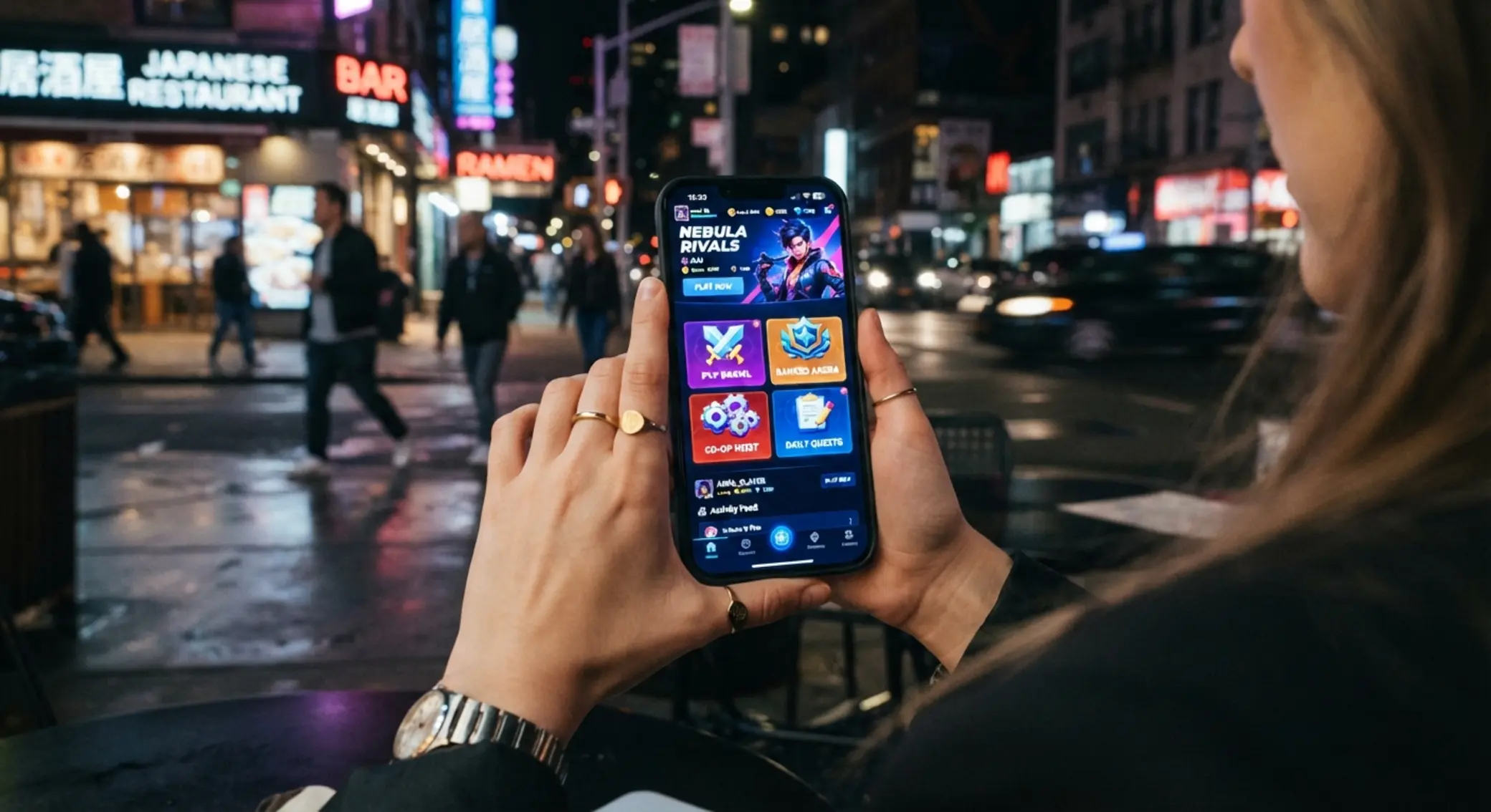 Smartphone s otevřeným herním rozhraním v moderním prostředí