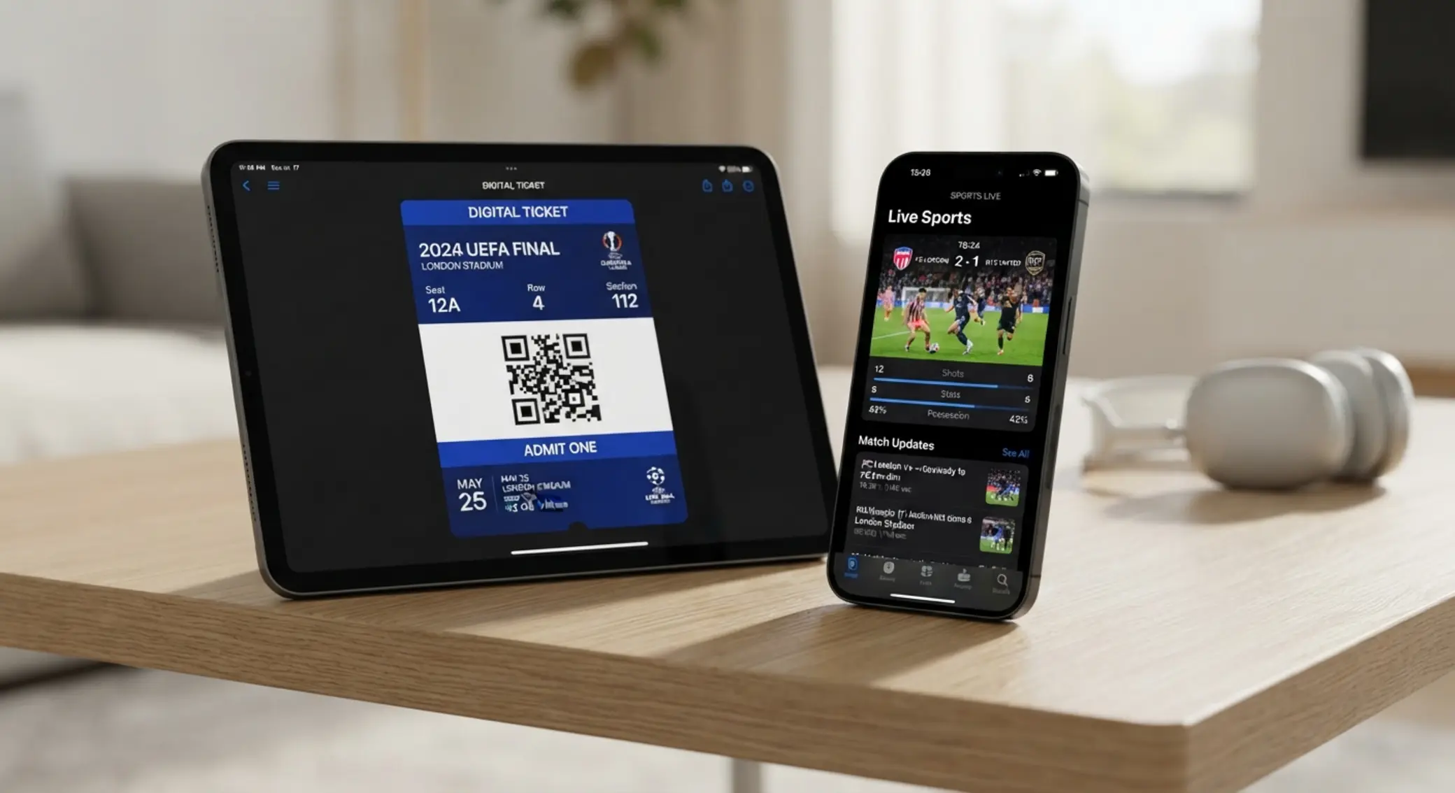 iPhone a iPad s otevřeným tiketem a LIVE nabídkou