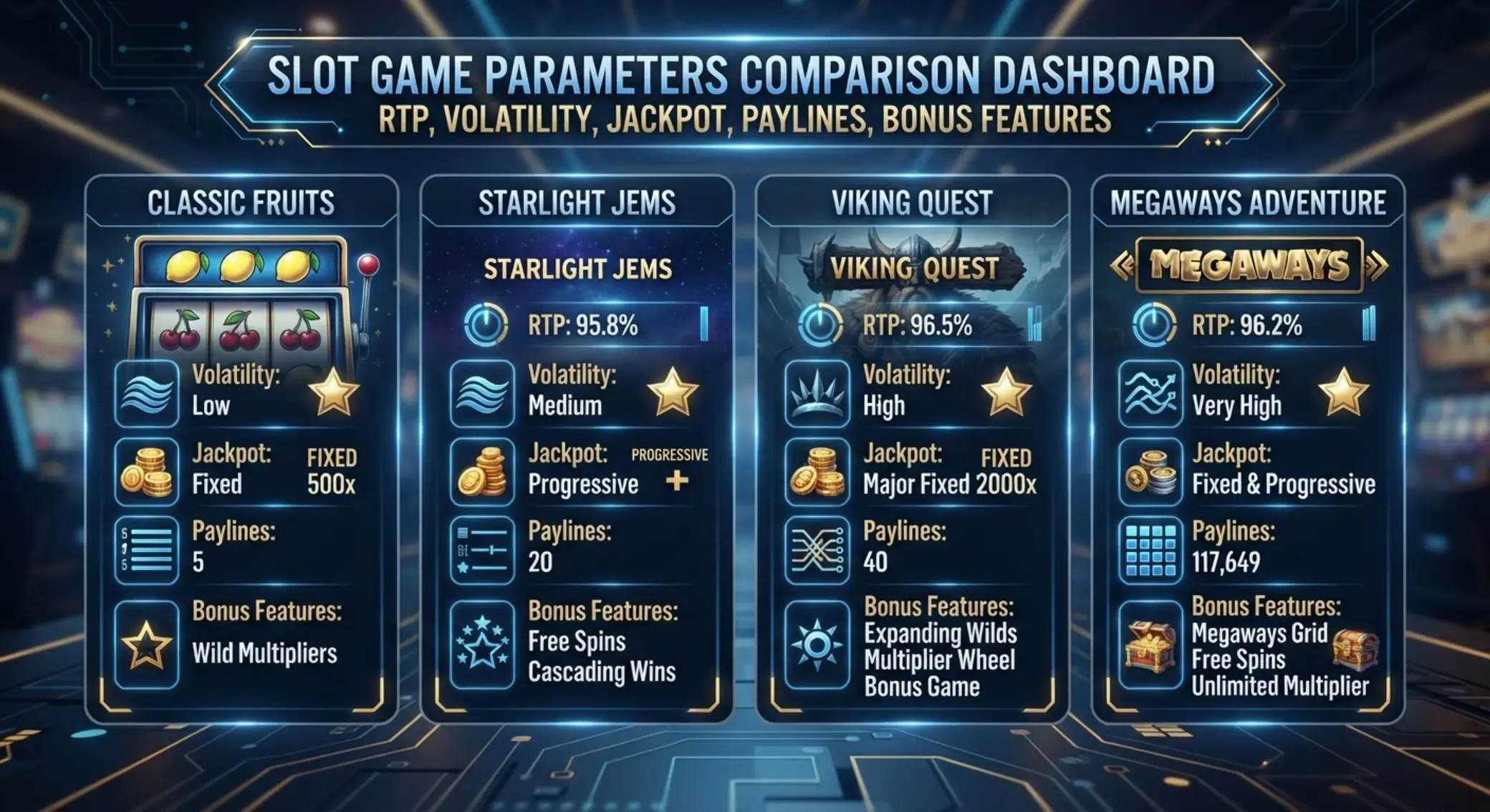 Srovnání parametrů slotů jako RTP, volatilita a jackpot